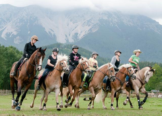 Auf dem Rücken der Pferde und dahinter der mächtige Schneeberg - so geht das Reitvergnügen in Puchberg. | Foto: Ländlicher Reitverein Halmerhof 