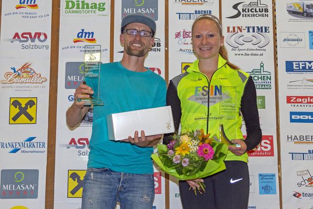 Sieger Rupertilauf über 10,2 Kilometer: Markus Jäger (Skiclub Seekirchen, 35:48) und Carina Schrempf (ESIN Sportclub St. Pölten 39:09).