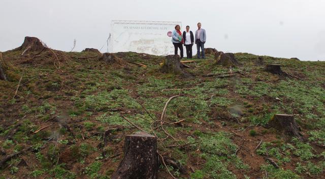 Das abgeholzte Grundstück am Pass Thurn, wo das Resort entsteht. LAbg. Karin Dollinger, Gemeindevertreterin Gabi Ruetz und Gemeinderat Manfred Deutsch beim Lokalaugenschein.