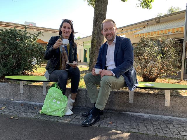 Marktreferent und Vizebürgermeister Bernhard Baier mit der Obfrau der Arge Südbahnhofmarkt Karin Sabitzer.
