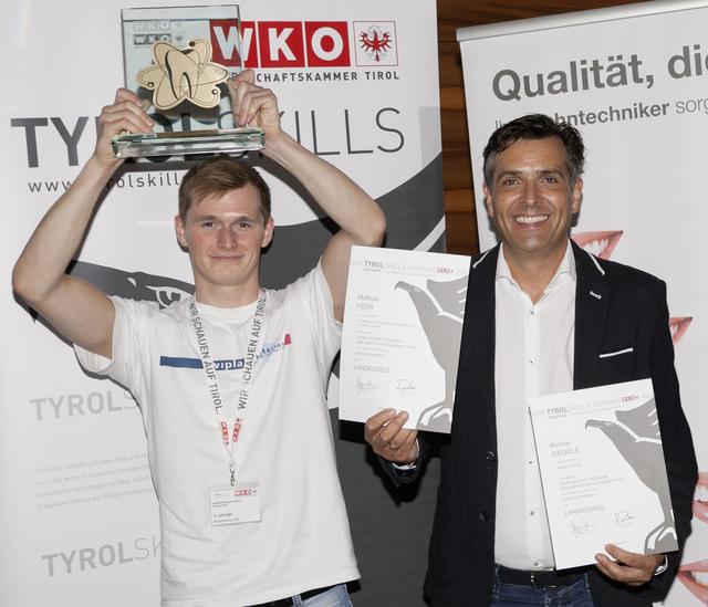 Landessieger: Mathias Peer von der Firma Österreichische Wipla-Laboratorien A. Wilk GmbH, mit Berufsgruppensprecher Markus Gapp