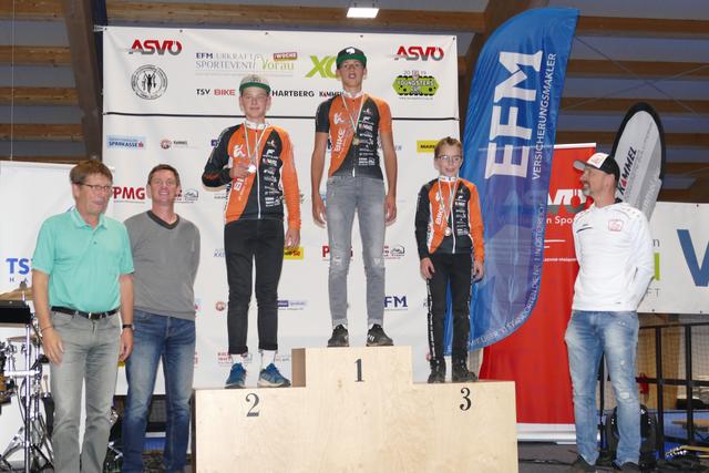 Elias Pommer, Christoph Holzer und Tobias Nöhrer (v.l.n.r.), die ersten drei bei den Steirischen MTB Meisterschaften