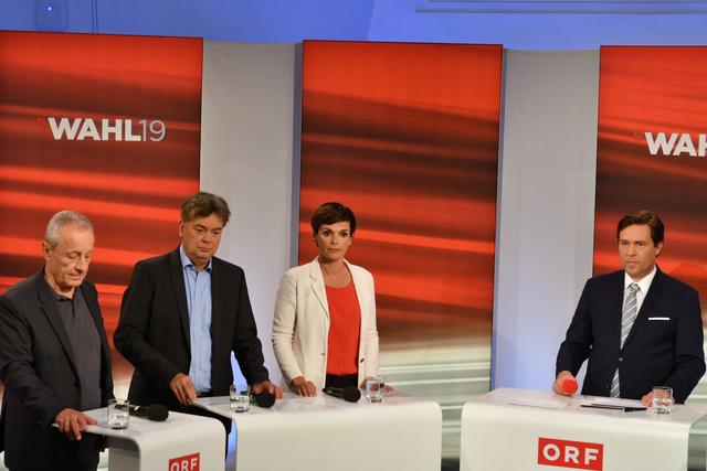 Die erste Wahlanalyse mit den Spitzenkandidaten im ORF. Im Bild: Peter Pilz, Werner Kogler, Pamela Rendi-Wagner | Foto: Markus Spitzauer
