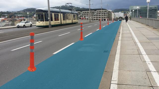 Tatort Nibelungenbrücke – nachdem Aktivisten die Fahrbahn bemalten, sucht Neos Linz Ideen für das Rad-Nadelöhr.