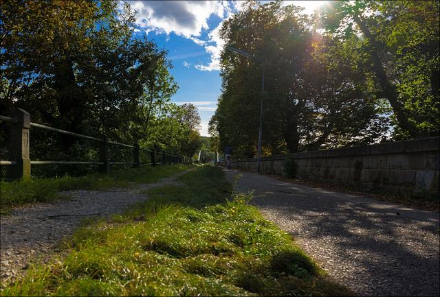 Langsam breitet sich der Spätnachmittagsschatten über den Brückenweg aus.  | Foto: ©Sylvia S., Aus meiner Reihe "Wiens Grünoasen"