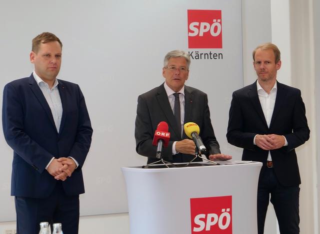Spitzenkandidat Philip Kucher, Landeshauptmann Peter Kaiser und Landesgeschäftsführer Andreas Sucher über die Zukunftspläne der SPÖ Kärnten