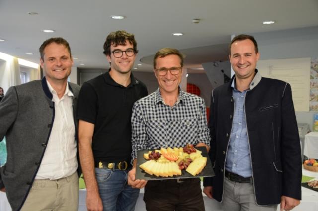 Dr. Bertram Stecher (Sennereiverband Südtirol), Töni Gujan (Beratungszentrum Plantahof CH), Josef Margreiter (Lebensraum Tirol Holding), Alexander Walser (Agrarmarketing Tirol)