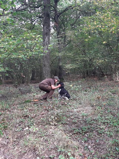 Hund Gaby mit Besitzerin Barbara Hammer.