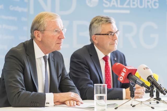 Bei der Pressekonferenz: Landeshauptmann Wilfried Haslauer und Landesrat Josef Schwaiger.