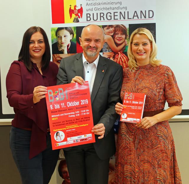 Sie betonen die große Bedeutung der Bildungs- und Berufsinformationsmesse in Oberwart, die heuer erstmals an drei Tagen stattfindet: LR Astrid Eisenkopf, BD Heinz Josef Zitz und LR Daniela Winkler