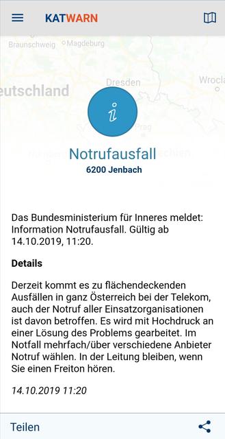 Screenshot KatWarn vom 14.10.2019, 11:34 Uhr