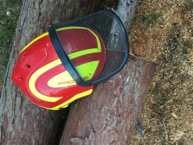 Der 24-jährige Forstarbeiter erlitt Kopfverletzungen. Der Schutzhelm wurde von der laufenden Kette durchschlagen