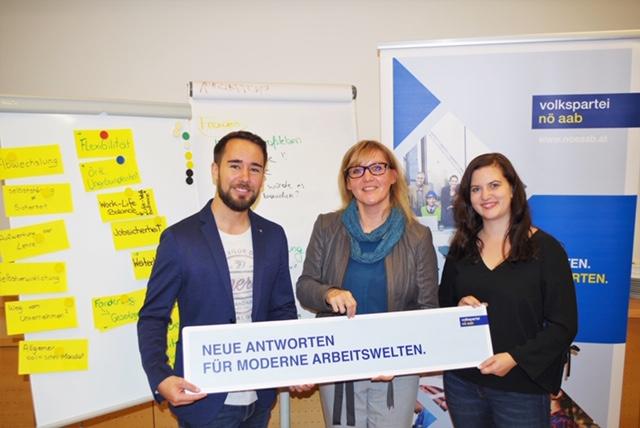 Stadtpartei-Obmann der Volkspartei Herzogenburg Maximilian Gusel, NÖAAB-Landesgeschäftsführerin Sandra Kern und Mitglied des Landespräsidiums der JVP NÖ, Silvia Hraby.