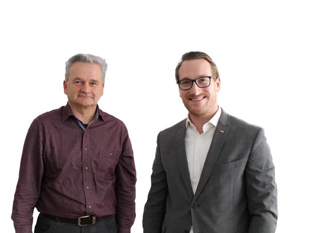 v.l.: Herbert Frank, ÖGB Regionalvorsitzender für das Oberland und Außerfern mit Philip Wohlgemuth, ÖGB Tirol Vorsitzender.
