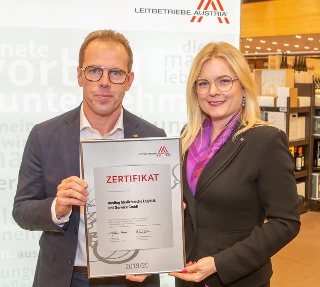 Franz Holler (Geschäftsführer medlog) und Monica Rintersbacher (Geschäftsführerin Leitbetriebe Austria).