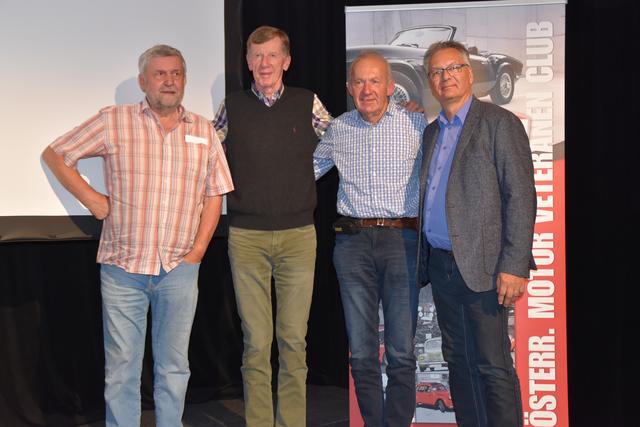 Helmut Deimel, Walter Röhrl, Rudi Stohl mit ÖMVC-Präsident Robert Krickl.