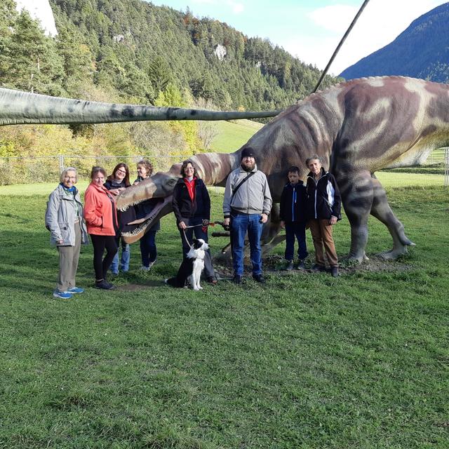 Gruppenbild mit Spinosaurus
Jüngeren Schätzungen zufolge wurde diese Gattung 16 bis 18 Meter lang und 7 bis 9 Tonnen schwer. Er gilt als der größte bekannte fleischfressende Dinosaurier.