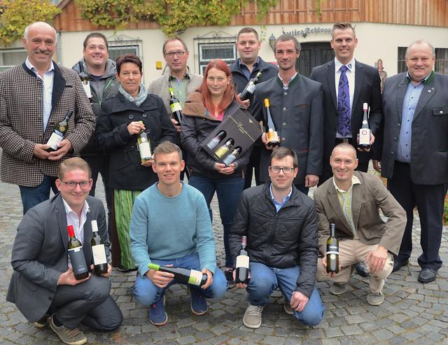 Sitzend: Josef Baumgartner (Weingut Baumgartner und Stiftsweingut Herzogenburg), Johann Gill (Weinhof Gill), Karl Brindlmayer (Weingut Karl Brindlmayer), Bernhard Steyrer (Weingut Steyrer).        
Stehend Mitte: Heinrich Redl  (Weinbau Redl), Karin Häusler Karin (Weinbau Häusler), Verena Schabasser (Weinbau Schabasser), Lukas Ettenauer (Weingut Ettenauer), Andreas Ortmann (Winzergut Ortmann), Walter Pernikl (Obmann Weinstraße &amp; Tourismus Traisental-Donau).
Stehend hinten: Matthias Getzinger (Weingut Getzinger), Franz Siedler (Weinhof Siedler), Markus Gollner (Weinbau Gollner). Weitere ausgezeichnete Betriebe, die nicht am Bild sind: Weinkultur Preiß, Weingut Dam, Weingut Fink, Weingut Nolz. | Foto: Pernikl