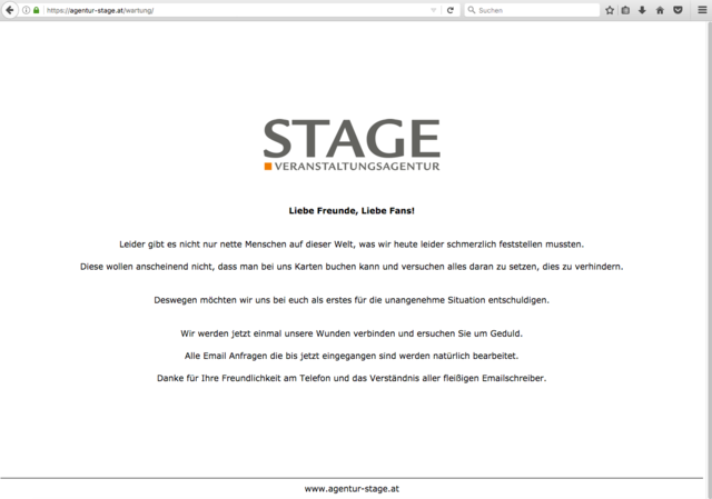 Die Internetseite der Marchtrenker Veranstaltungsagentur "Stage" ist vorübergehend nicht erreichbar.