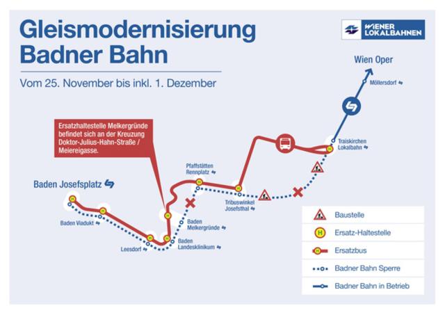Ersatzverkehr mit Bussen während Gleismodernisierung in Traiskirchen