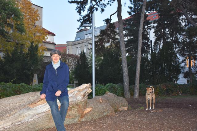 Die Währinger Bezirkschefin Silvia Nossek (Grüne) in der verbesserten Hundezone im Schubertpark.