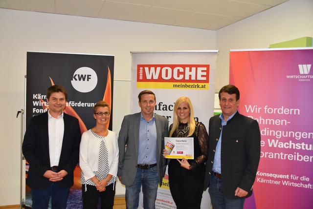 Roadshow in der Wirtschaftskammer Wolfsberg: Karl-Heinz Gallmayer und Marliese Fladnitzer-Ferlitsch (beide KWF), Rainer Hofmeister (JK-Sports), Silke Kampl (WOCHE) und Gerhard Oswald (Wirtschaftsbund