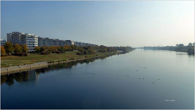 Blick auf die Neue Donau. Links sind die Wohnbauten von Kaisermühlen.