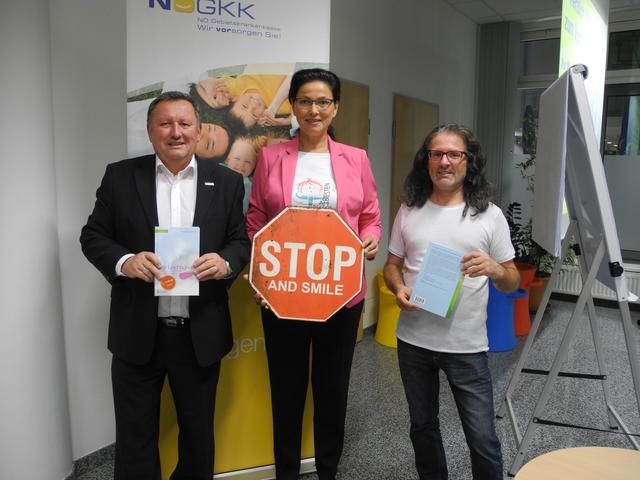 Hr. Service-Center-Leiter Wolfgang Ebert (NÖGKK), Vortragende Fr. Mag. Natalia Ölsböck und Hr. Harald Strasser (NÖGKK)