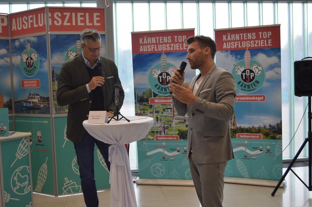 Top-3-Ausflugsziele Kärnten zogen Bilanz, am Bild: Moderator Dorian Steidl und Top-3-Projektkoordinator Luca Seppele | Foto: Lehner