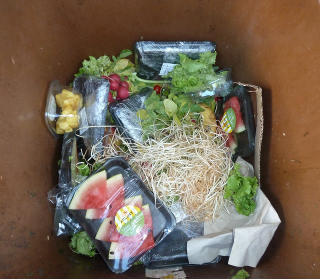 In Plastik verpacktes Obst wird einfach über die die Biotonne entsorgt...