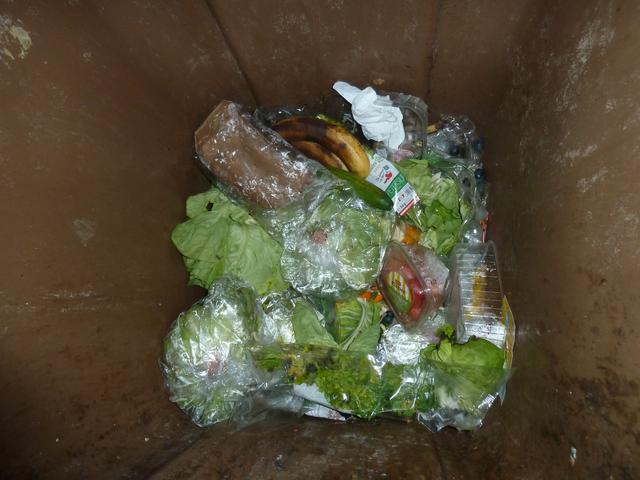 In Plastik verpacktes Obst und Gemüse wird einfach über die die Biotonne entsorgt...