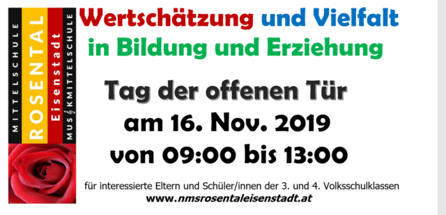 Die offizielle Einladung zum Tag der offenen Tür der Mittelschule Rosental.