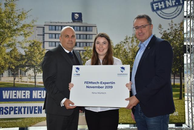 v.l.n.r.: Mag. Armin Mahr MSc (CEO Fachhochschule Wiener Neustadt), Nina Mühlich MSc (Plasmaphysikerin bei der FOTEC), DI (FH) Helmut Loibl MSc (Geschäftsführer FOTEC). | Foto: FHWN