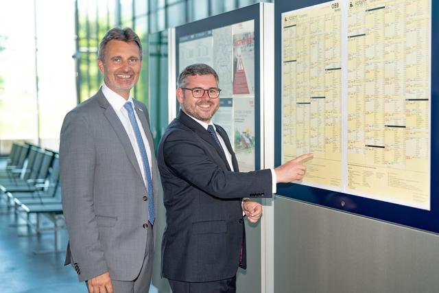 VOR-Geschäftsführer Wolfgang Schroll und NÖ Mobilitätslandesrat Ludwig Schleritzko präsentieren den neuen Plan. | Foto: VOR-Bollwein