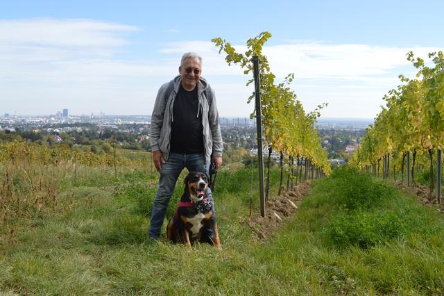 Gerhard Loibelsberger mit seiner Hündin Heidi am Kadoltsberg, dem Schauplatz eines historischen "Mordes". | Foto: Berger