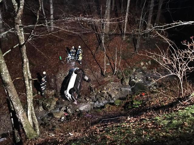 Das Fahrzeug, das in den Loiblbach stürzte | Foto: FF Ferlach/Facebook