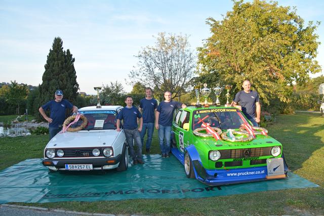 "Das Team Golf I": Ignaz Halbartschlager, Martin Buber, Karl Kaltenbrunner, Manfred Aflenzer und Rallyepilot Jürgen Halbartschlager.
