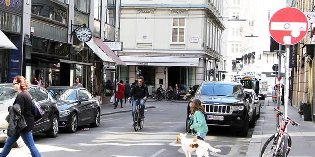 In der Inneren Stadt kommen alle Verkehrsteilnehmer zusammen: Radler, Busse, Autos und Fußgänger.