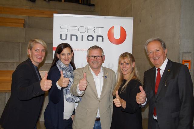 Birgit Fürnkranz-Maglock (Vizepräsidentin Sport-Union NÖ), die neue Präsidentin Barbara Unterweger, Ehrenpräsident Leopold Berndl, Obfrau Kornelia Kozyga und Stadtrat Günter Herz