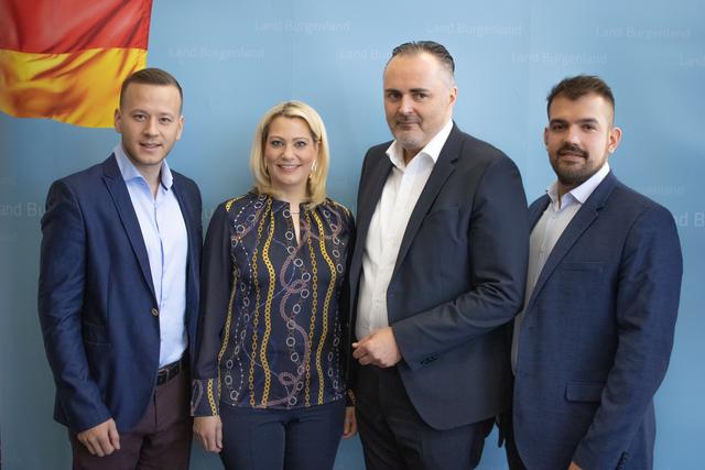 SPÖ-Bezirksvorsitzenden NRAbg.Maximilian Köllner, LR Daniela Winkler, LH Hans Peter Doskozil und LAbg. Kilian Brandstätter