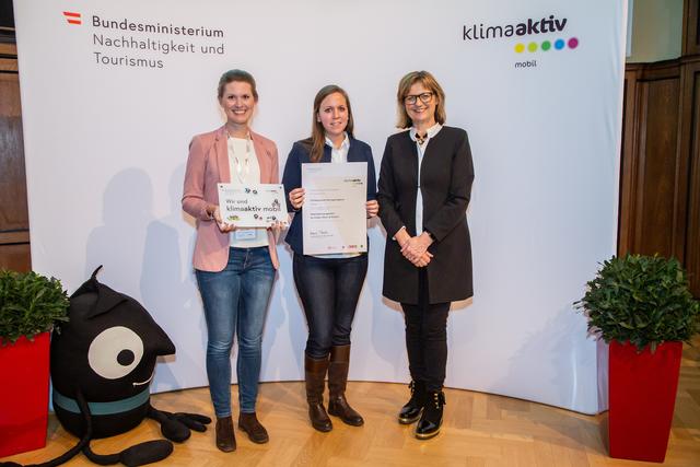 Nachhaltigkeitsministerin Maria Patek (r.) übergab die Klimapreis-Urkunde an die Vertreterinnen der Mannagettagasse. | Foto: Krisztian Juhasz