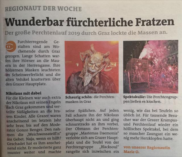 Perchtenlauf Graz 2019, WOCHE-Graz, Ausgabe Nr. 49 am 4. Dezember 2019
