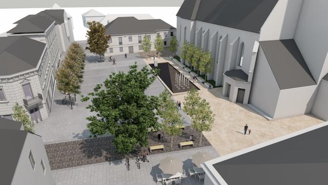 Neugestaltung des Ortszentrums: So wird der Kirchenplatz in Purgstall nach dem Abschluss der Bauarbeiten aussehen.