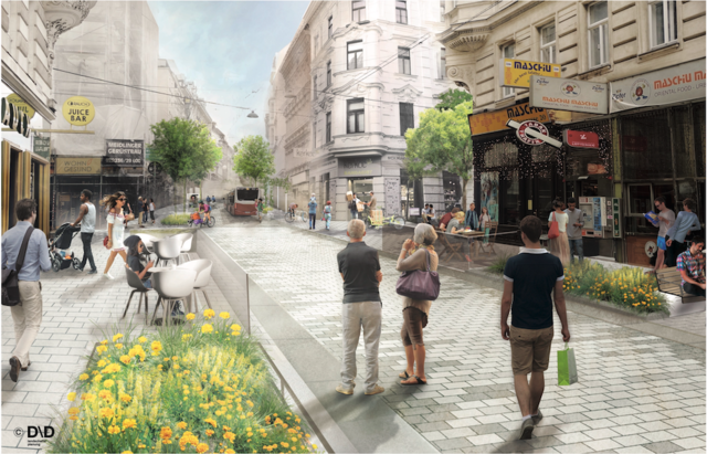 Die "Kühle Meile" Neubaugasse wird zur Flanierzone. | Foto: Wiener Linien/Rendering: DnD Landschaftsplanung ZT KG