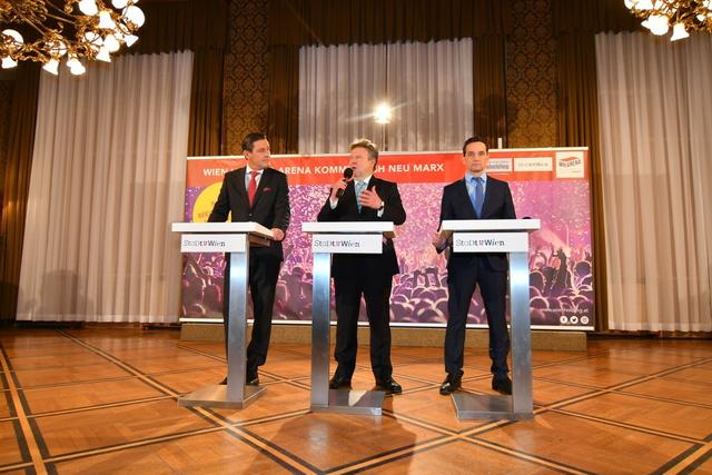 Stadtrat Peter Hanke, Bürgermeister Michael Ludwig und Wien-Holding-Chef Kurt Gollowitzer (v.l.) verlautbarten die Entscheidung.