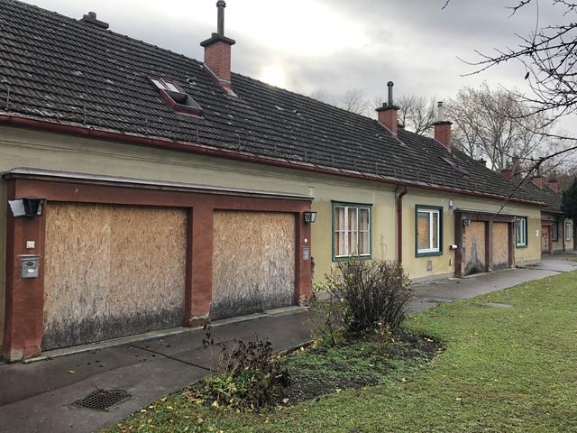 Verriegelte Fenster und Türen, zerbrochene Scheiben, bröckelnde Fassaden und beschmierte Wände. Die Alte-Leute-Siedlung war mal ein Vorzeigeprojekt der Stadt Wien. 