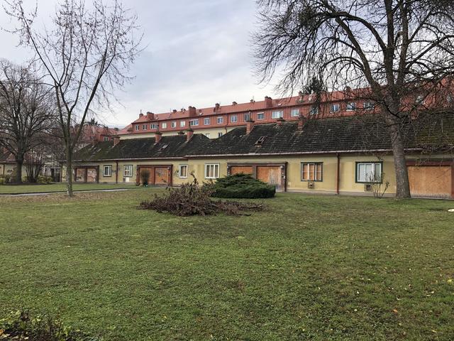 Verriegelte Fenster und Türen, zerbrochene Scheiben, bröckelnde Fassaden und beschmierte Wände. Die Alte-Leute-Siedlung war mal ein Vorzeigeprojekt der Stadt Wien. 