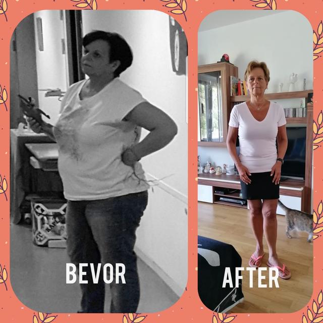 Andrea mit 90 Kilo Körpergewicht vor einem Jahr und mit 50 nach konsequentem, einjährigem Training im Fitnessstudio.