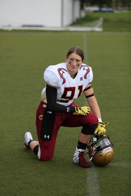 Lisa Ruetz in voller Montur.