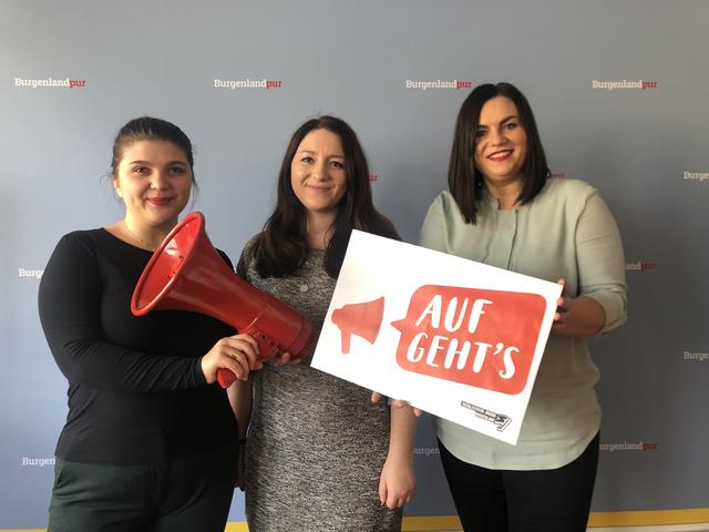 Jasmin Sommer (mitte) mit SJ-Vorsitzender Lejla Visnjic und LR Astrid Eisenkopf